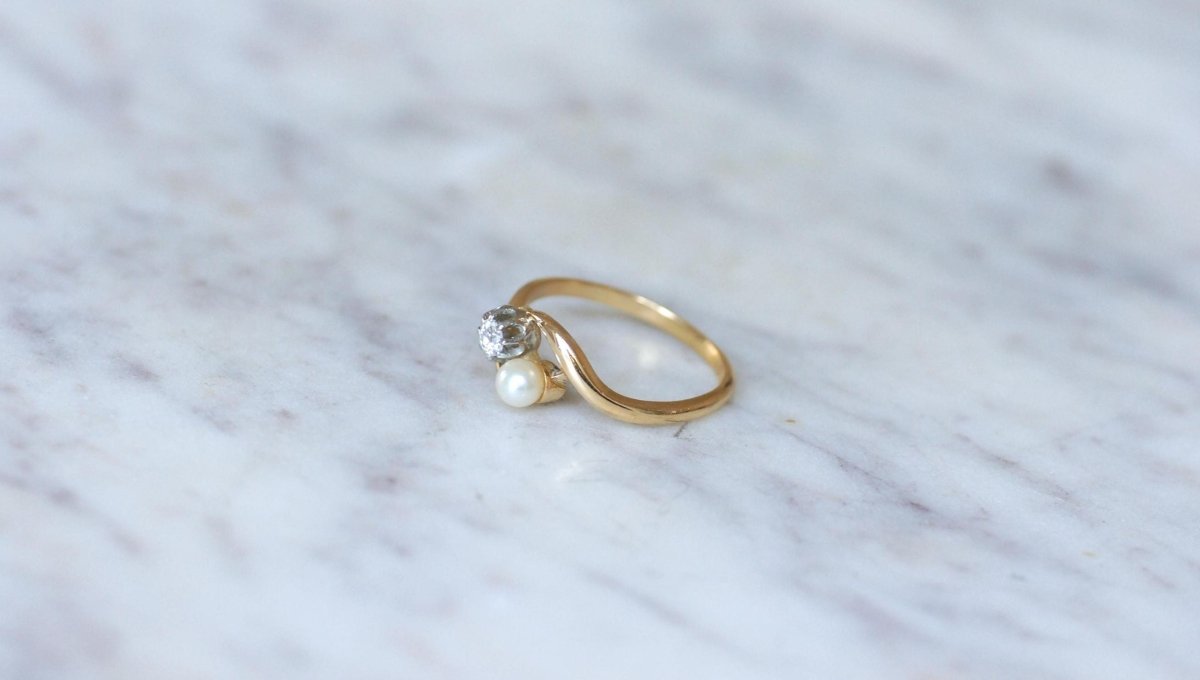 Bague Toi et Moi en Or Platine Perle et Diamant - Castafiore