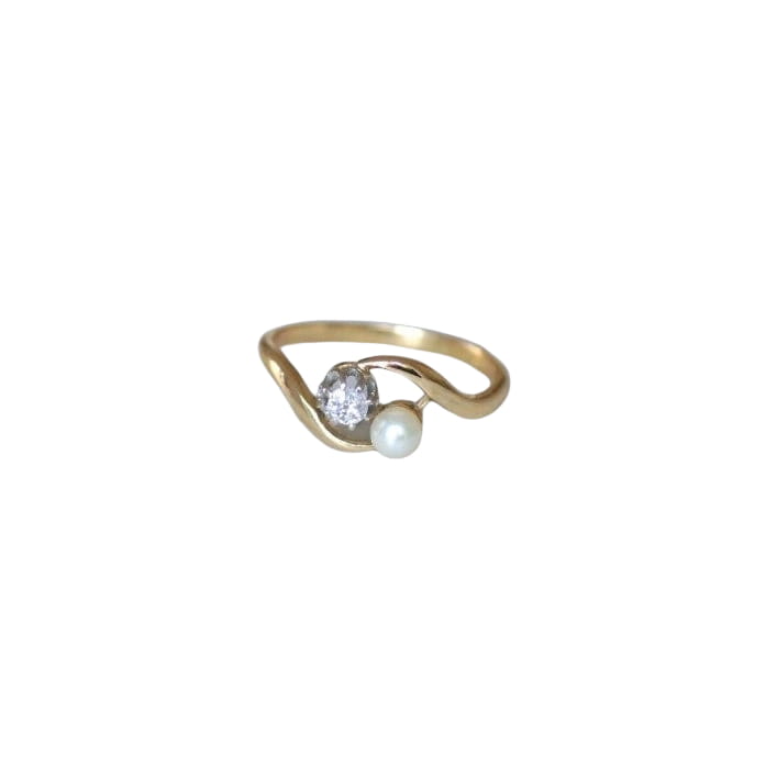 Bague Toi et Moi en Or Platine Perle et Diamant - Castafiore