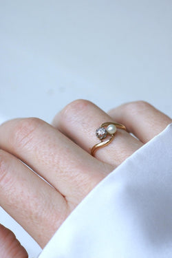 Bague Toi et Moi en Or Platine Perle et Diamant - Castafiore