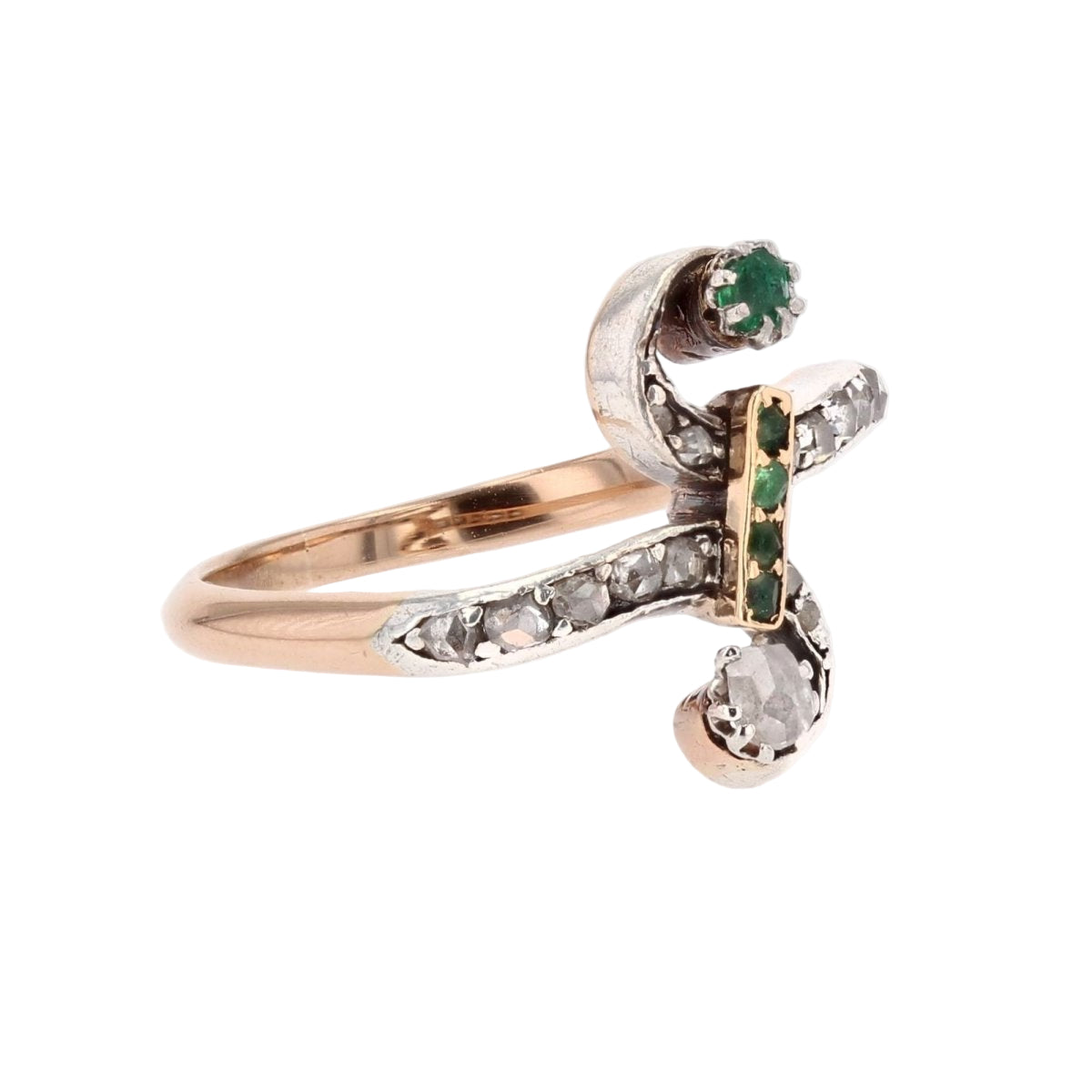 Bague Toi et Moi en or rose diamants émeraudes - Castafiore