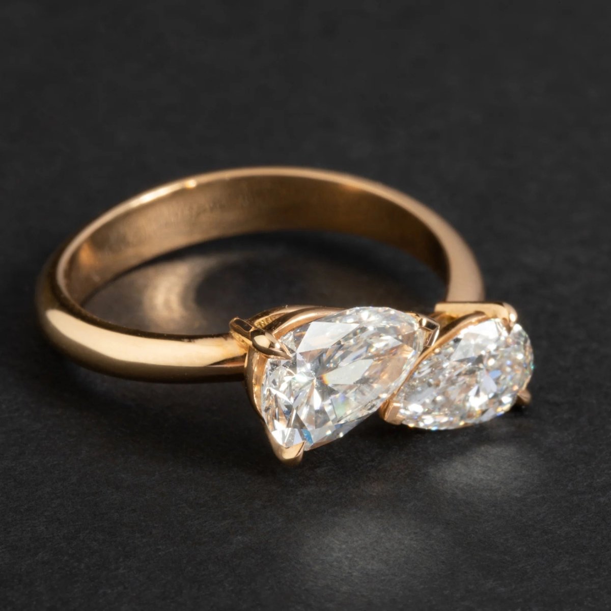 Bague Toi et Moi en or rose et diamants, pièce unique. - Castafiore