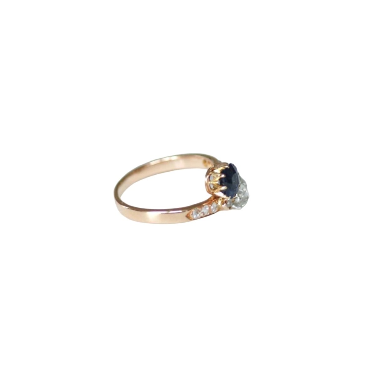 Bague Toi et Moi en or rose, platine, saphir, et diamant - Castafiore