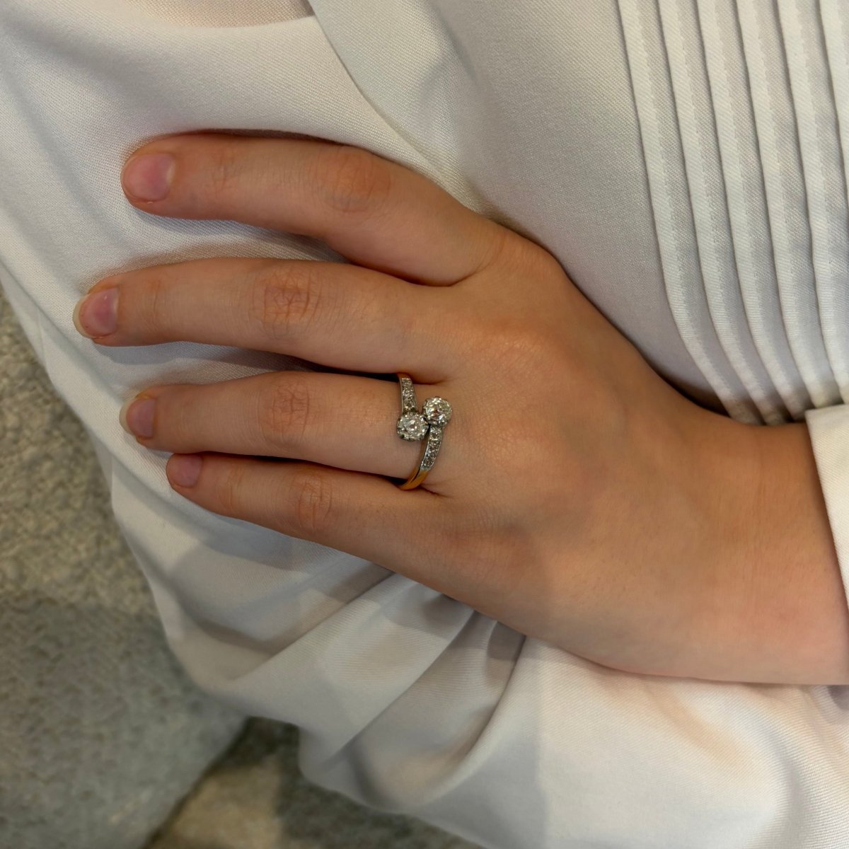 Bague Toi et Moi en platine, or jaune et diamants - Castafiore