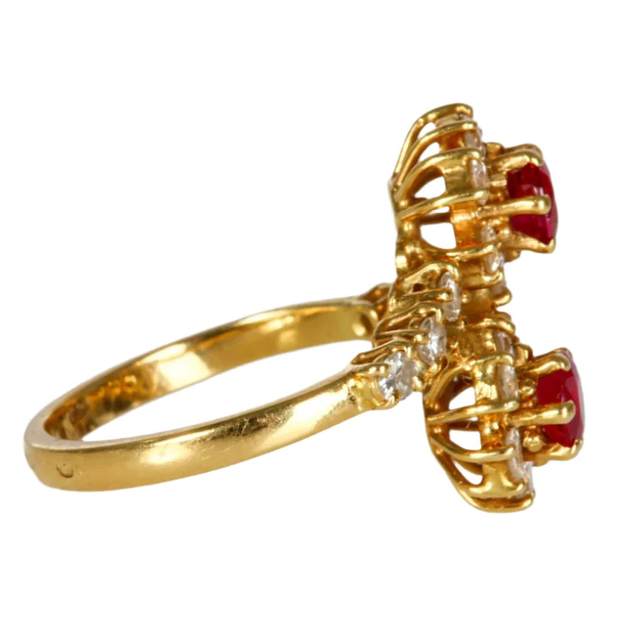 Bague toi et moi Fleurs or jaune, rubis et diamants - Castafiore