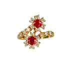 Bague toi et moi Fleurs or jaune, rubis et diamants - Castafiore