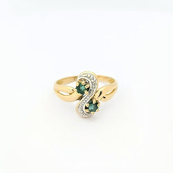Bague « Toi et Moi » or jaune émeraudes et diamants - Castafiore