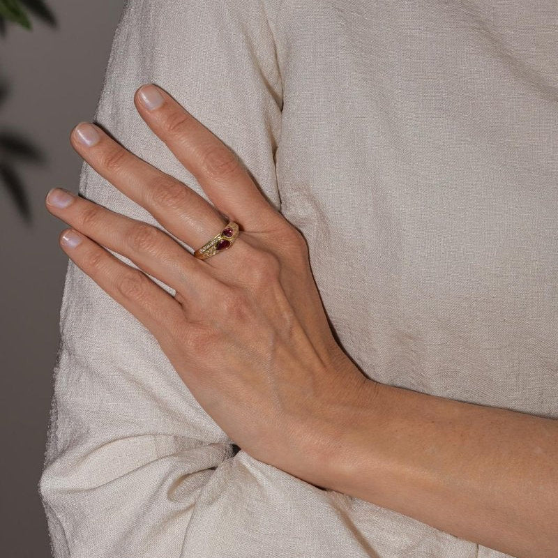 Bague Toi et moi Or Jaune Rubis - Castafiore