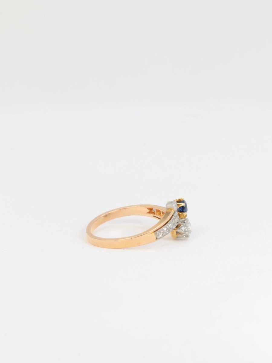 Bague Toi et Moi or jaune saphir et diamants - Castafiore