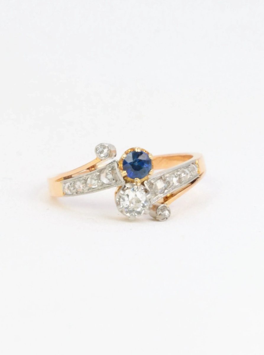 Bague Toi et Moi or jaune saphir et diamants - Castafiore