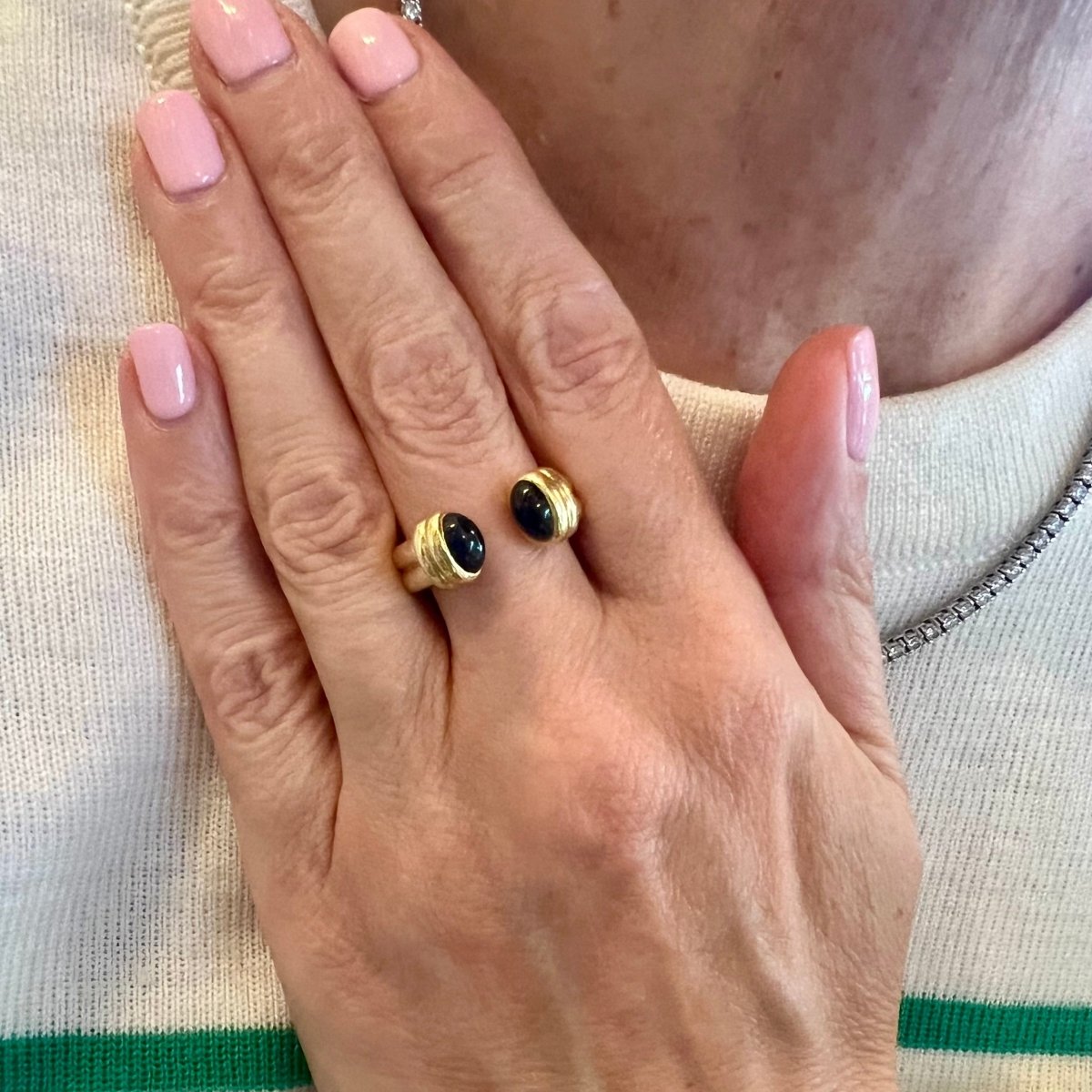 Bague Toi et Moi Ouverte en or jaune et Saphirs - Castafiore
