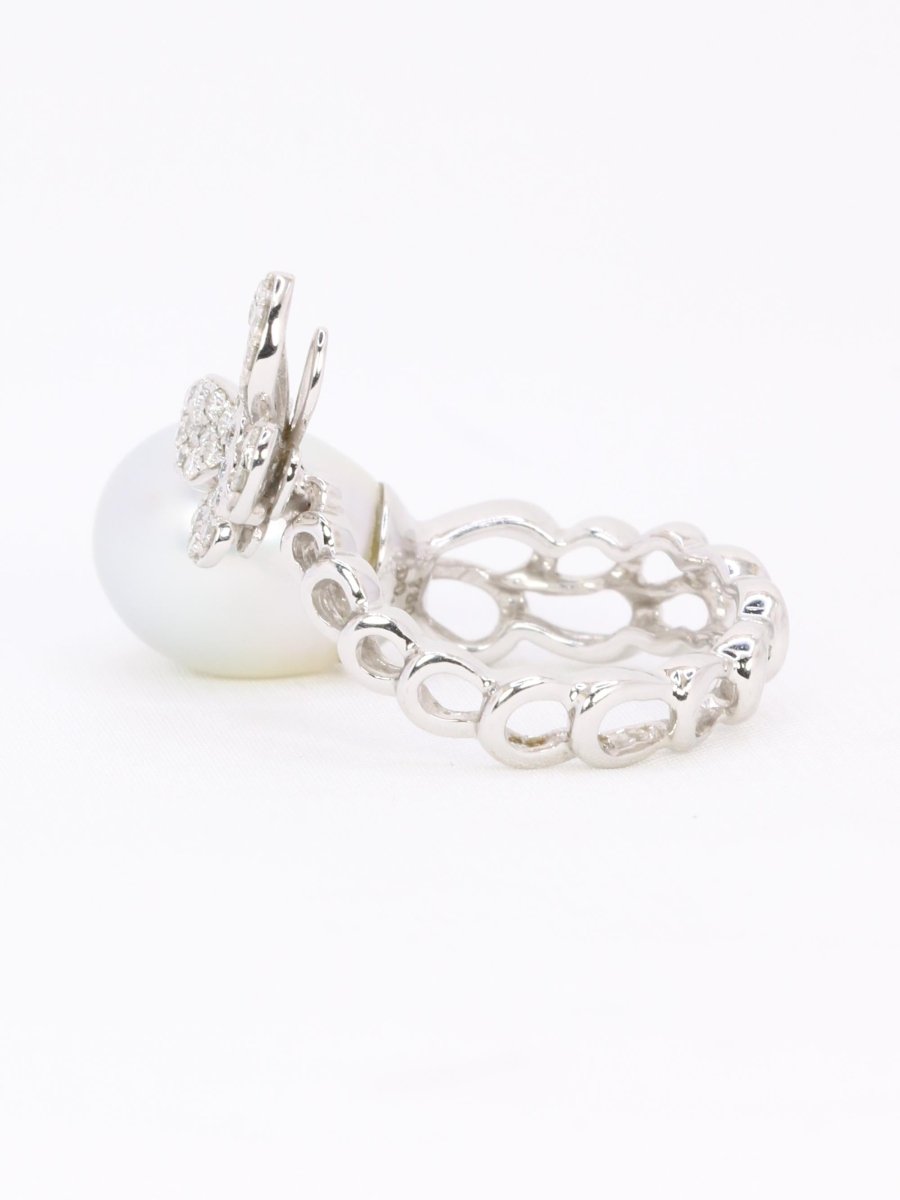 Bague toi et moi Perle & Papillon or blanc diamants - Castafiore