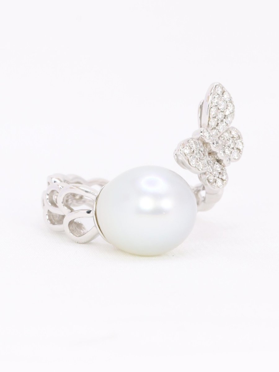 Bague toi et moi Perle & Papillon or blanc diamants - Castafiore