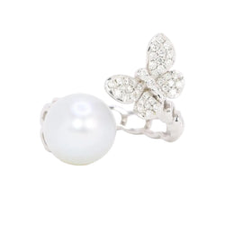 Bague toi et moi Perle & Papillon or blanc diamants - Castafiore