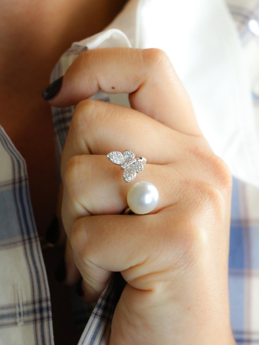 Bague toi et moi Perle & Papillon or blanc diamants - Castafiore