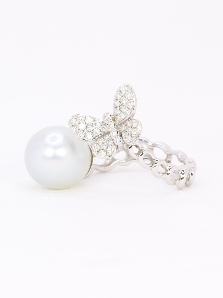 Bague toi et moi Perle & Papillon or blanc diamants - Castafiore