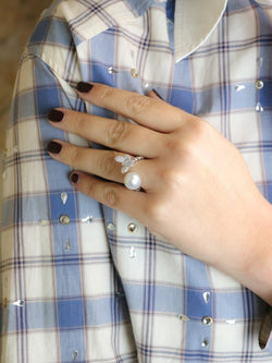 Bague toi et moi Perle & Papillon or blanc diamants - Castafiore