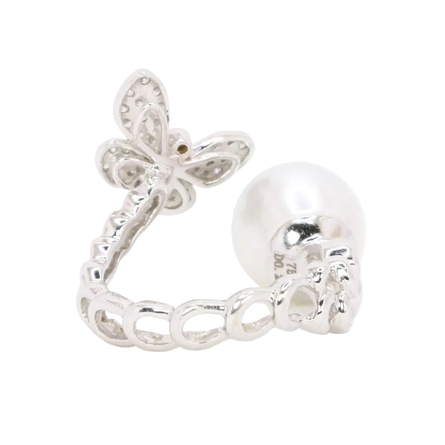 Bague toi et moi Perle & Papillon or blanc diamants - Castafiore