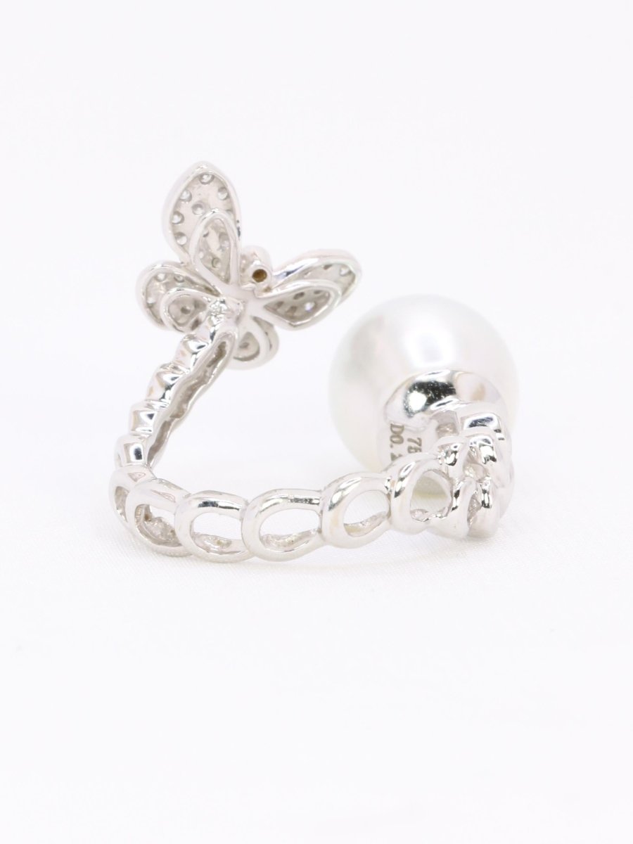Bague toi et moi Perle & Papillon or blanc diamants - Castafiore