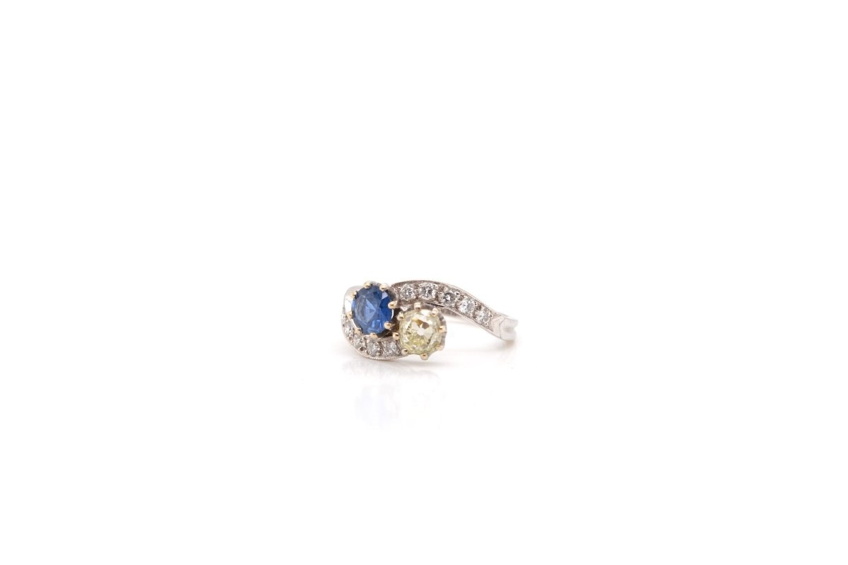 Bague toi et moi saphir et diamants en or blanc 18k - Castafiore