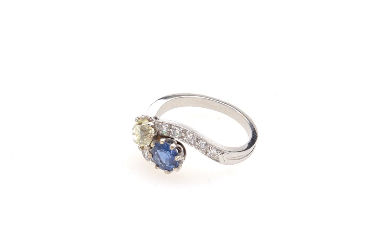 Bague toi et moi saphir et diamants en or blanc 18k - Castafiore