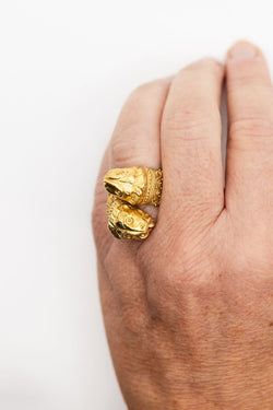 Bague Toi et Moi Tête de lion en or jaune - Castafiore