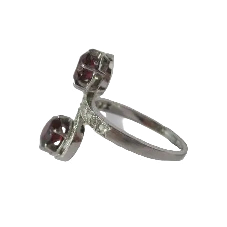 Bague Toi et Moi tourbillons XIXe Grenats Diamants Platine - Castafiore