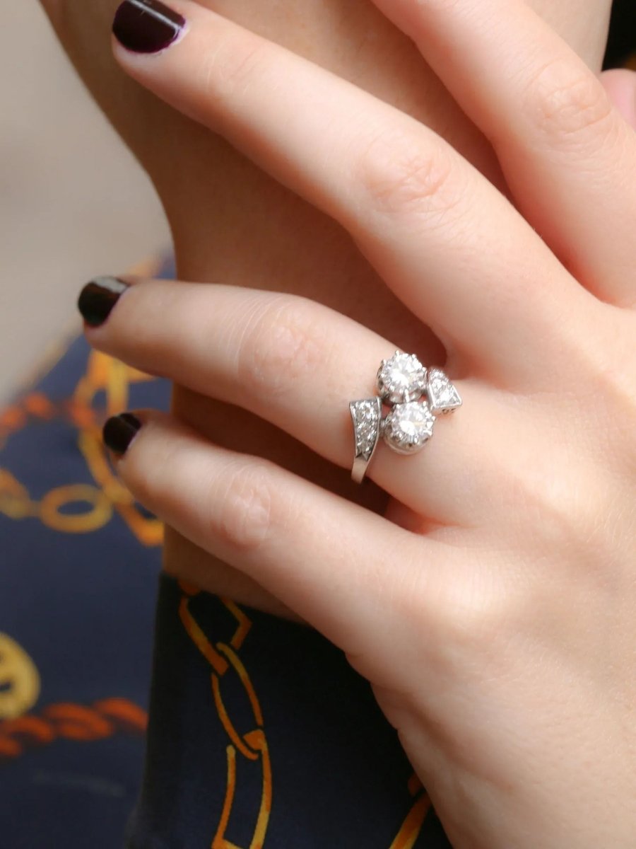 Bague toi et moi vintage en or et diamants 1.6 ct - Castafiore