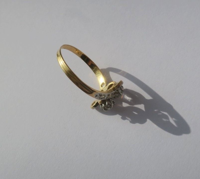 Bague Toi et Moi XIXe Volutes Diamants or et platine - Castafiore