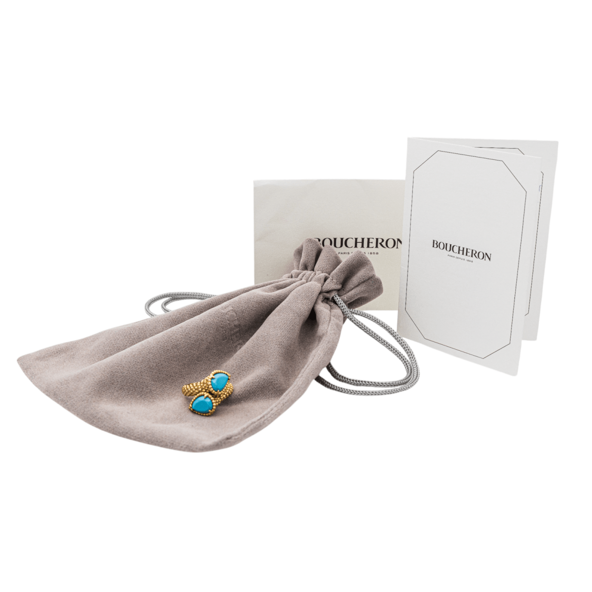 Bague Toi & Moi BOUCHERON "Serpent Bohème" en or jaune et turquoises - Castafiore