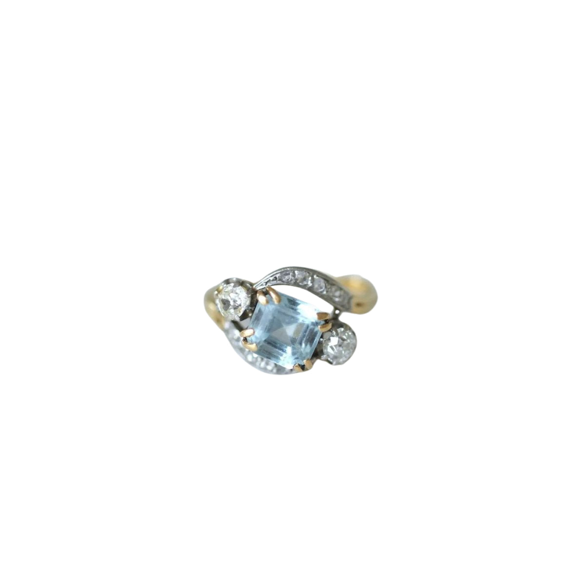 Bague Toi & Moi diamants et aigue marine - Castafiore
