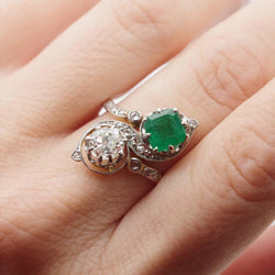 Bague Toi & Moi émeraude diamants en or - Castafiore