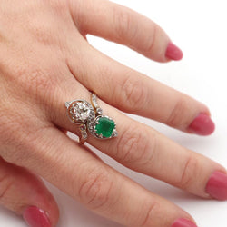 Bague Toi & Moi émeraude diamants en or - Castafiore