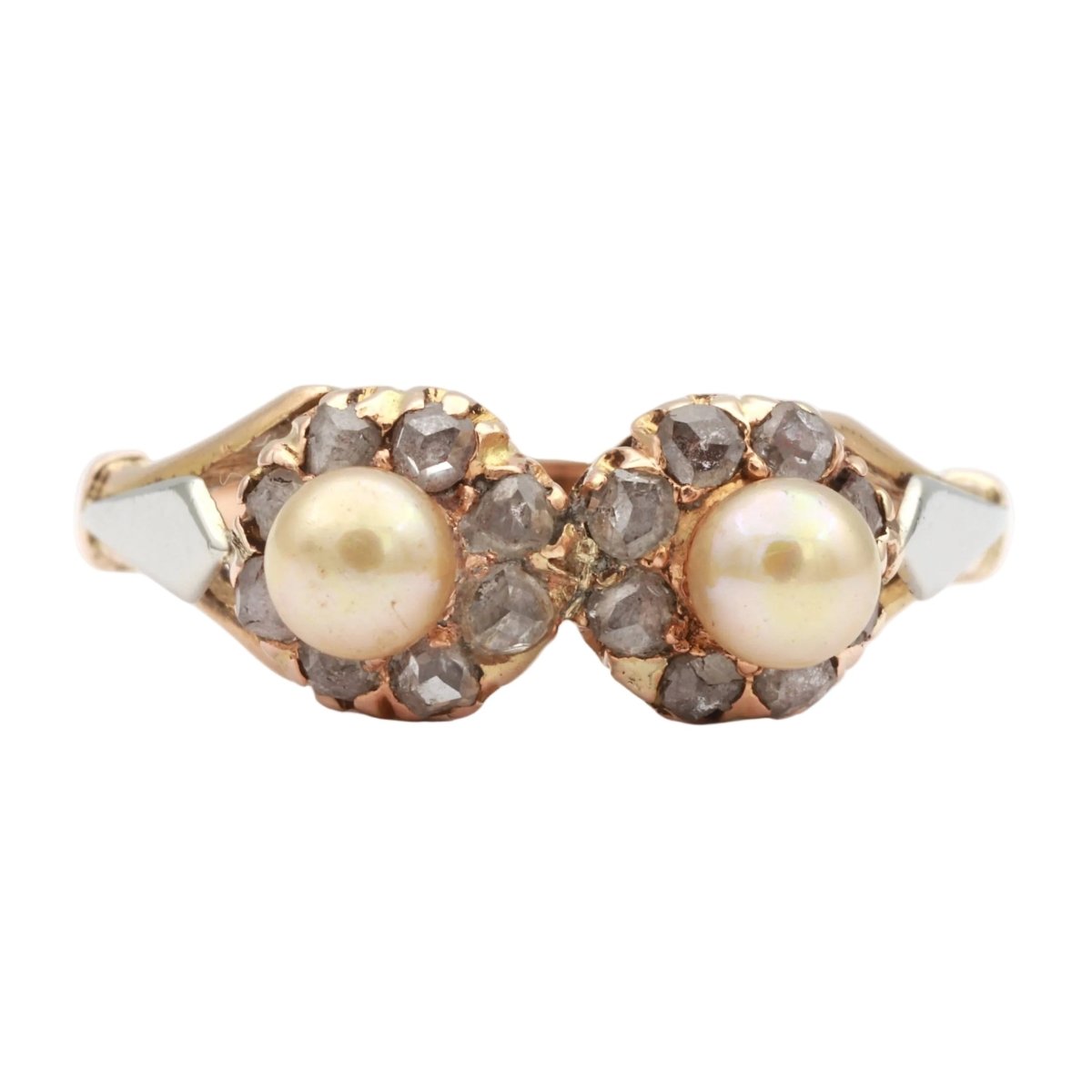 Bague Toi & Moi en blanc, or jaune, perles et diamants - Castafiore