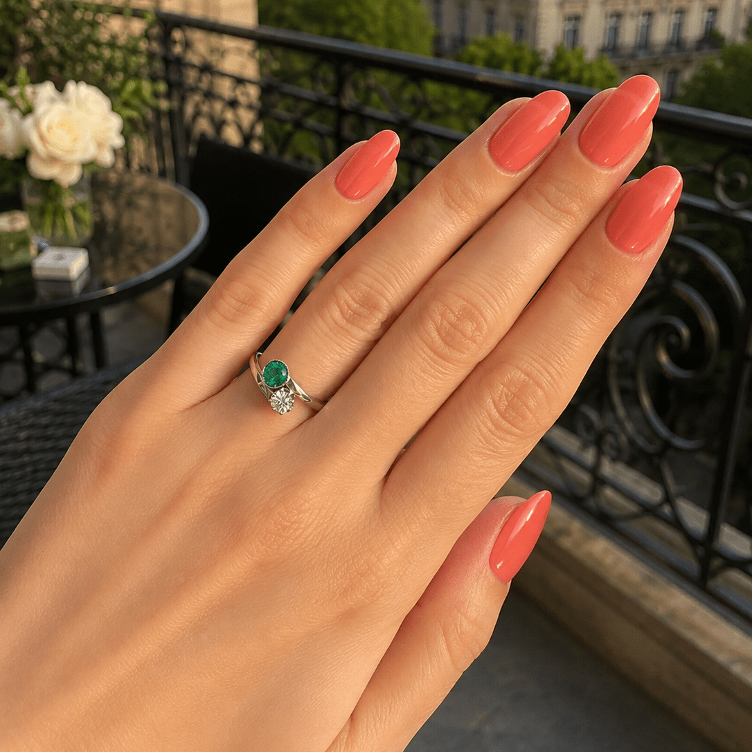 Bague Toi & Moi en or blanc, émeraude et diamant - Castafiore
