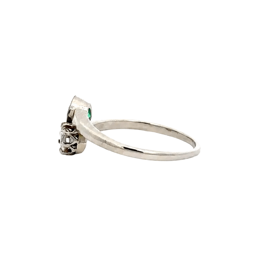 Bague Toi & Moi en or blanc, émeraude et diamant - Castafiore