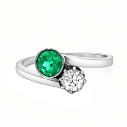 Bague Toi & Moi en or blanc, émeraude et diamant - Castafiore