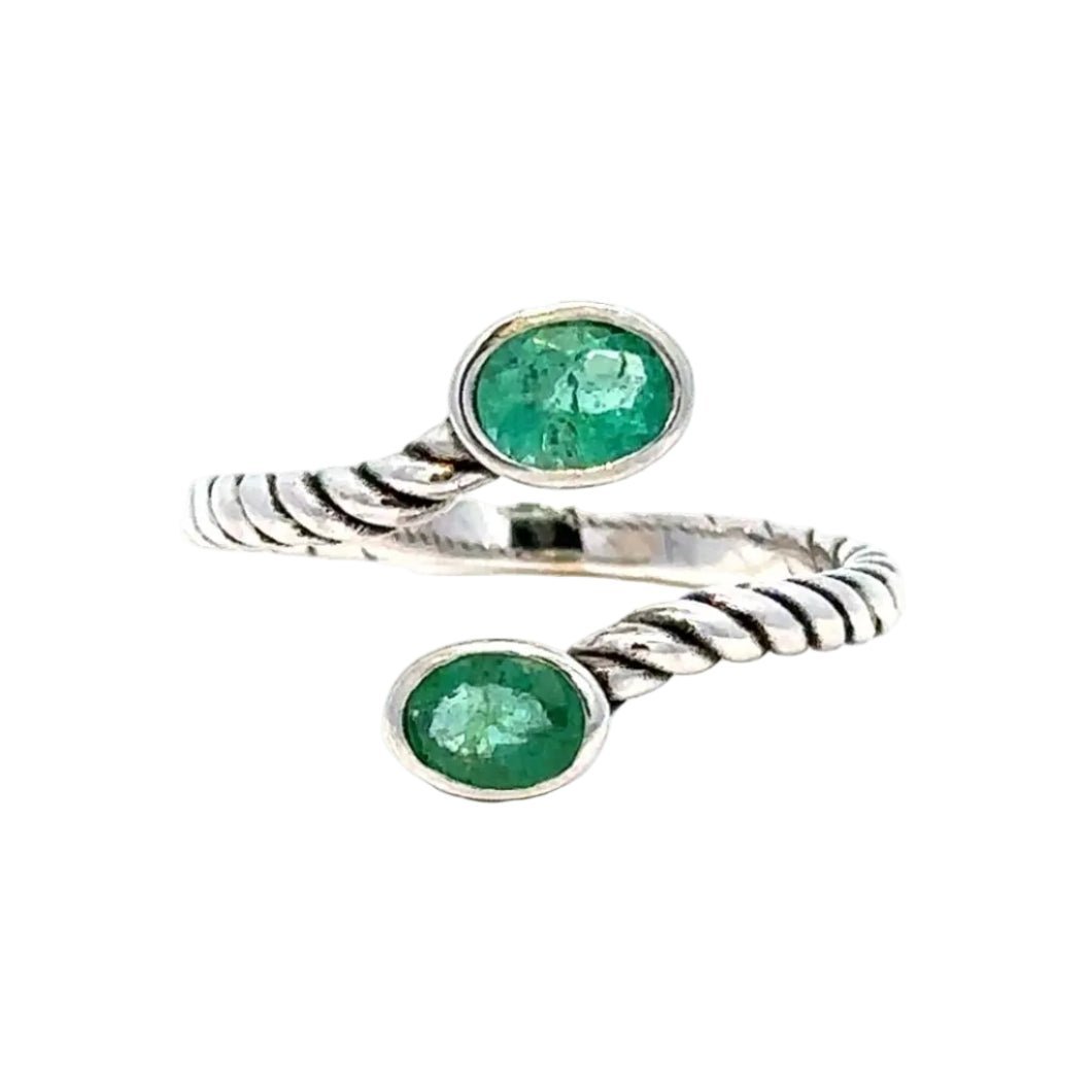 Bague Toi & Moi en or blanc et émeraudes - Castafiore