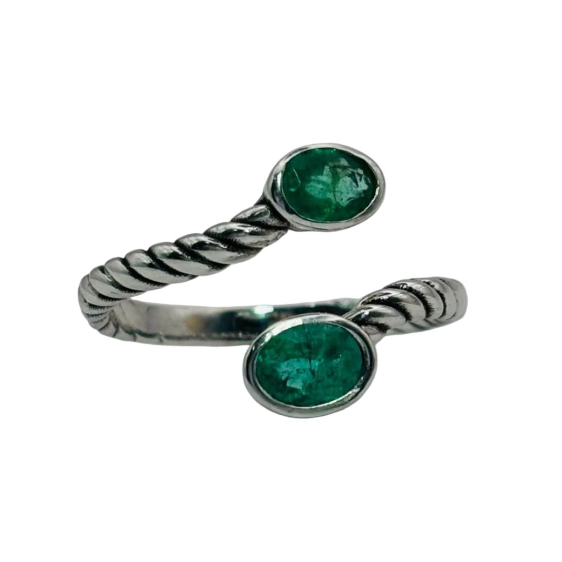 Bague Toi & Moi en or blanc et émeraudes - Castafiore