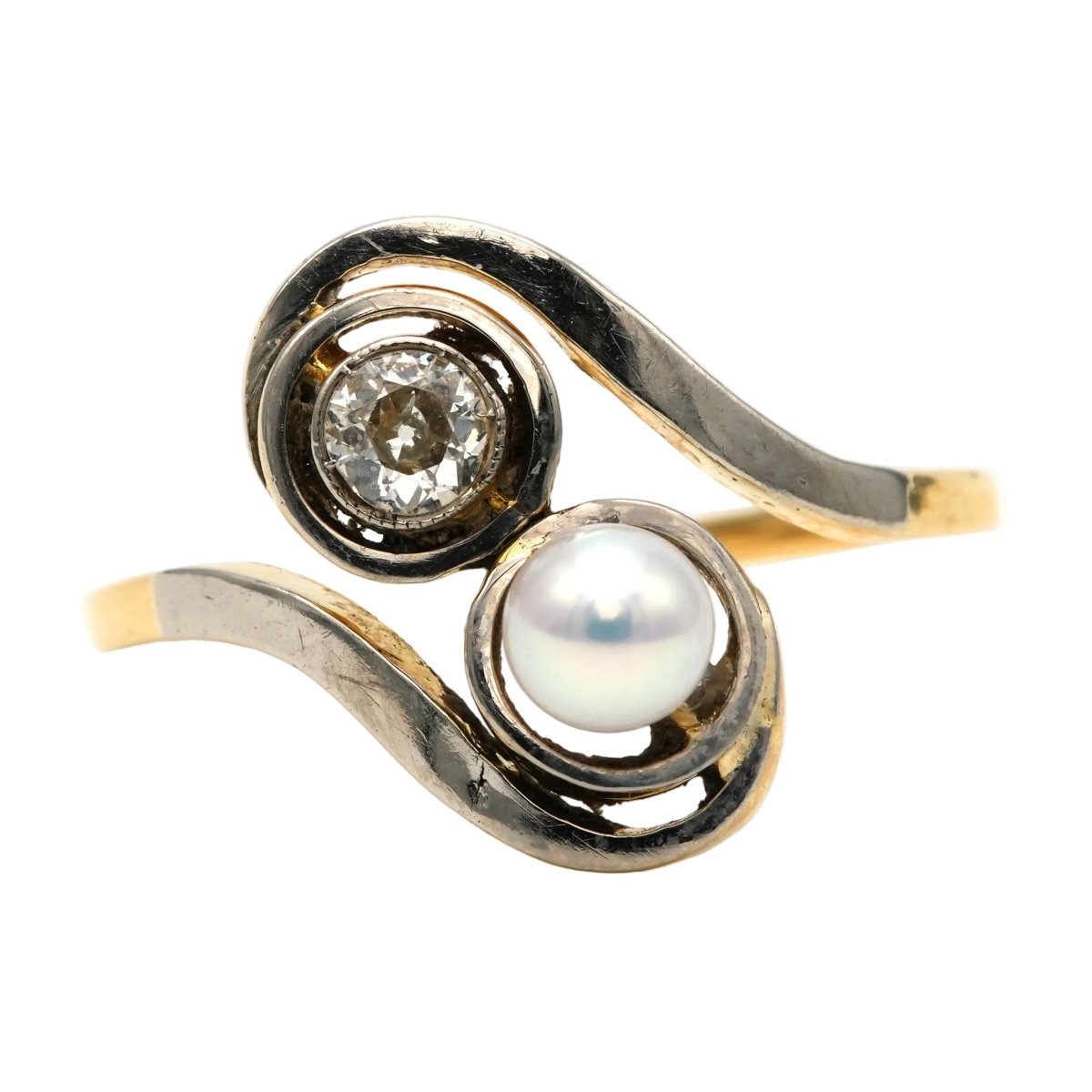 Bague Toi & Moi en or blanc, or jaune, perle et diamants - Castafiore