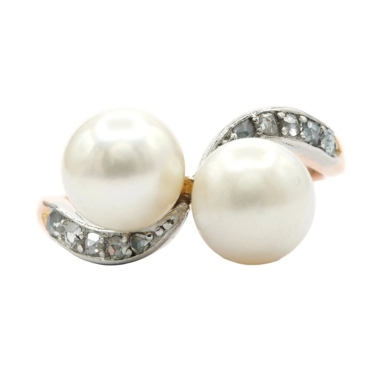 Bague Toi & Moi en or blanc, or jaune, perles et diamants - Castafiore