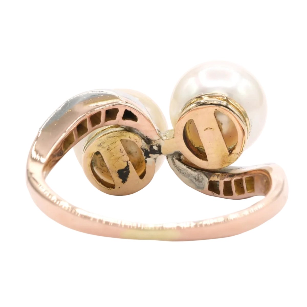 Bague Toi & Moi en or blanc, or jaune, perles et diamants - Castafiore
