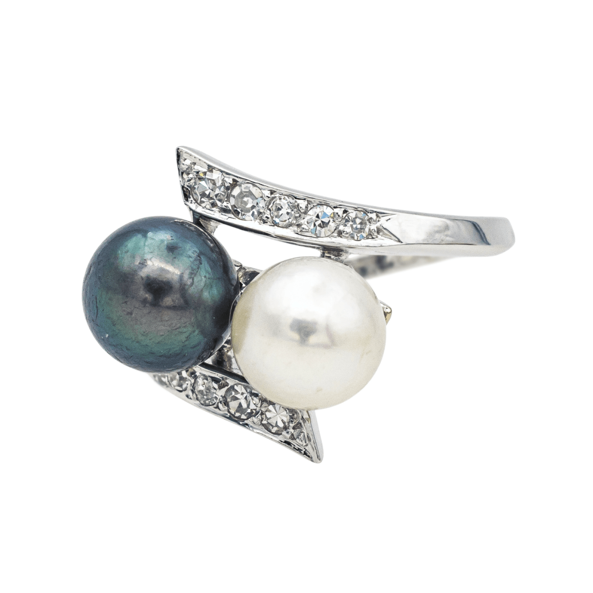 Bague Toi & Moi en or blanc, perles et diamants - Castafiore