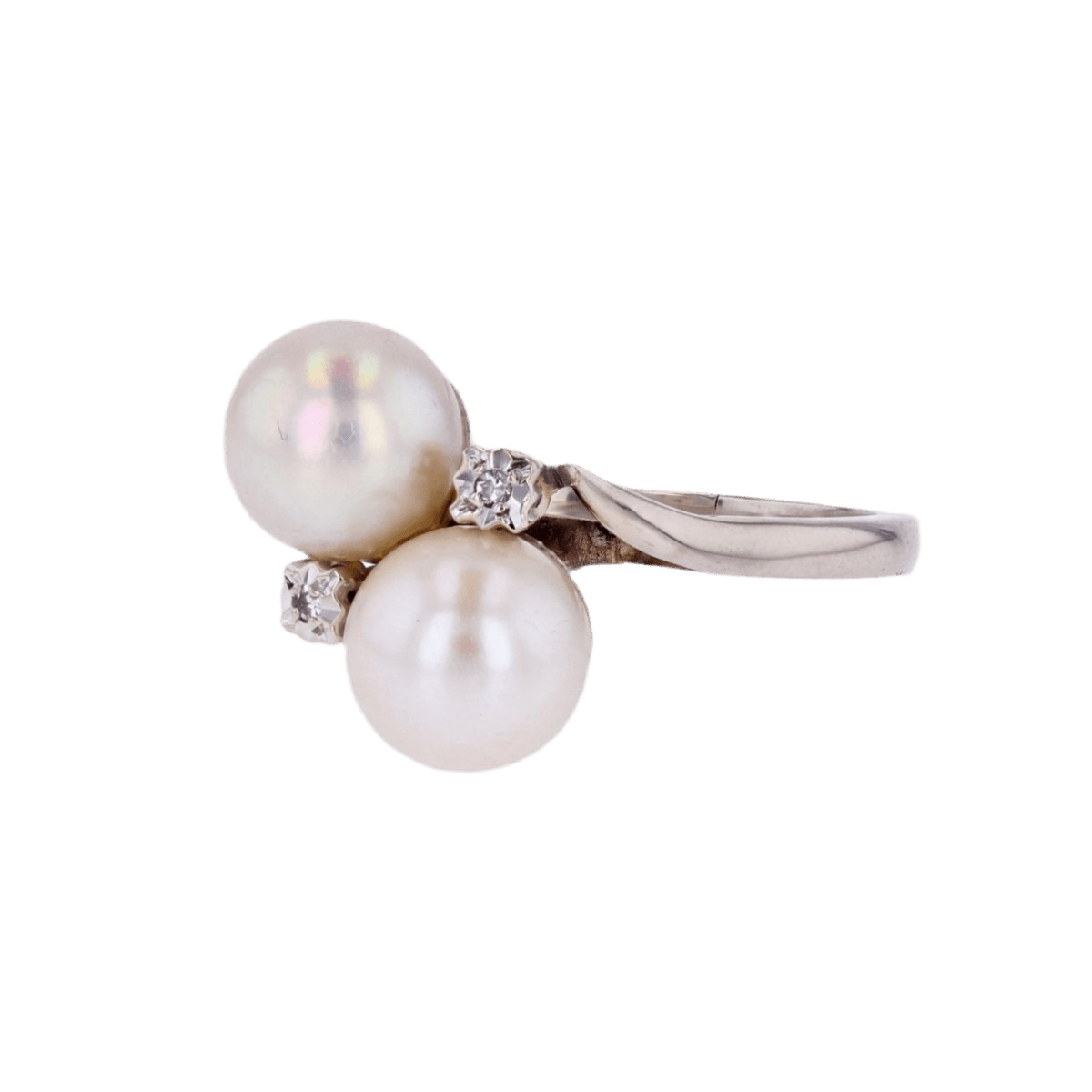 Bague Toi & Moi en or blanc, perles et diamants - Castafiore