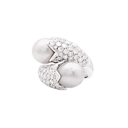 Bague Toi & Moi en or blanc, perles et diamants - Castafiore