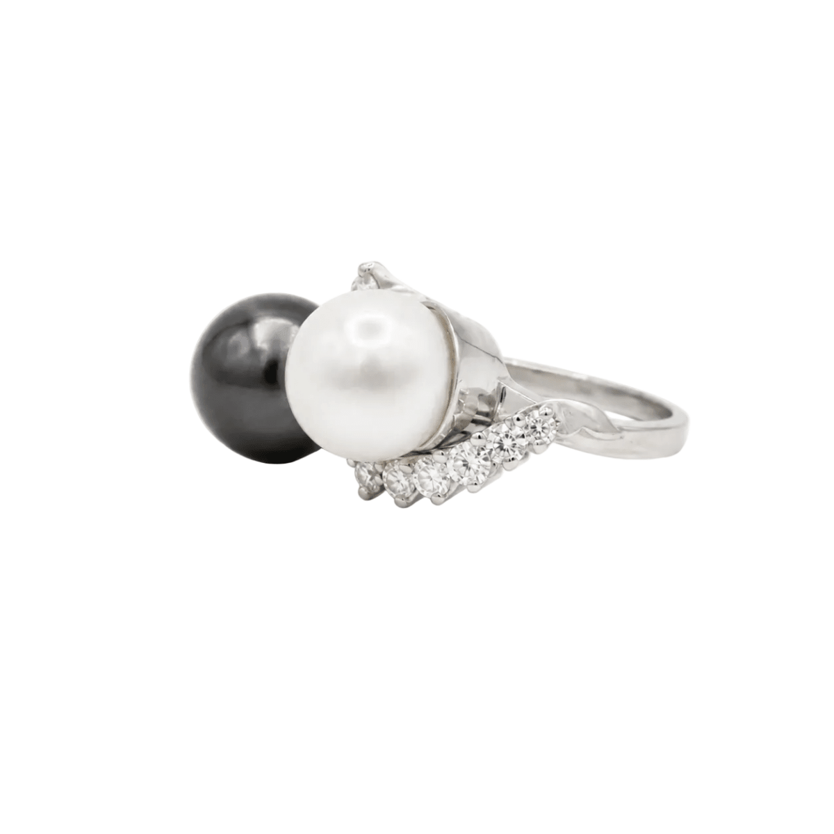 Bague Toi & Moi en or blanc, perles et diamants - Castafiore