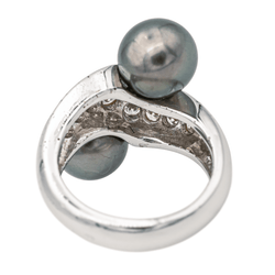 Bague Toi & Moi en or blanc, perles et diamants - Castafiore