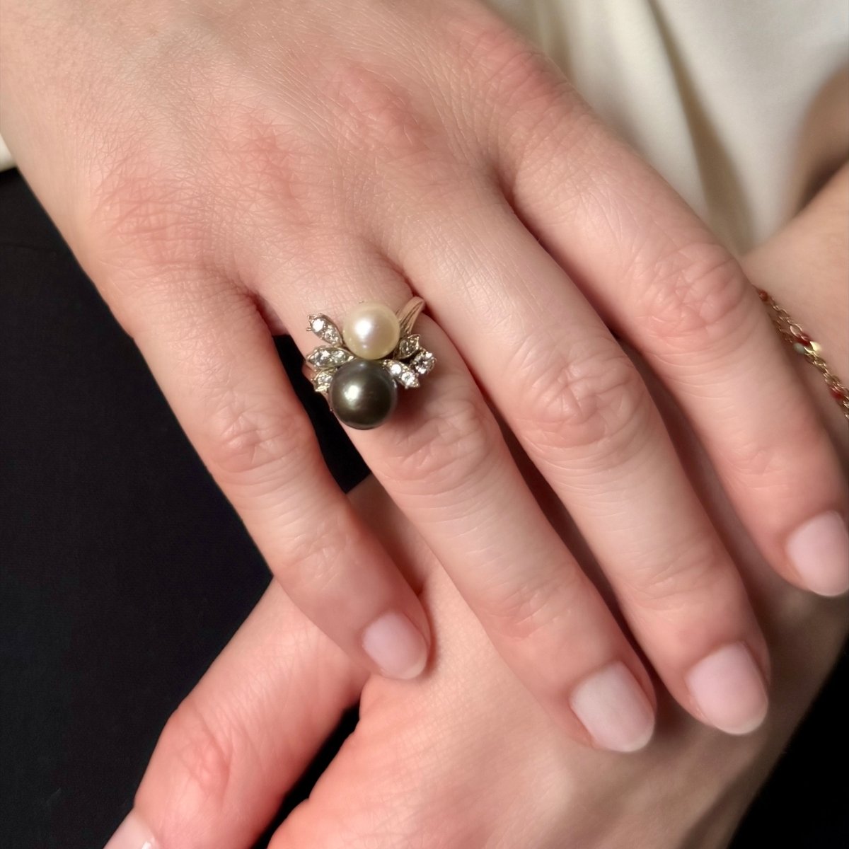 Bague Toi & Moi en or blanc, perles et diamants - Castafiore