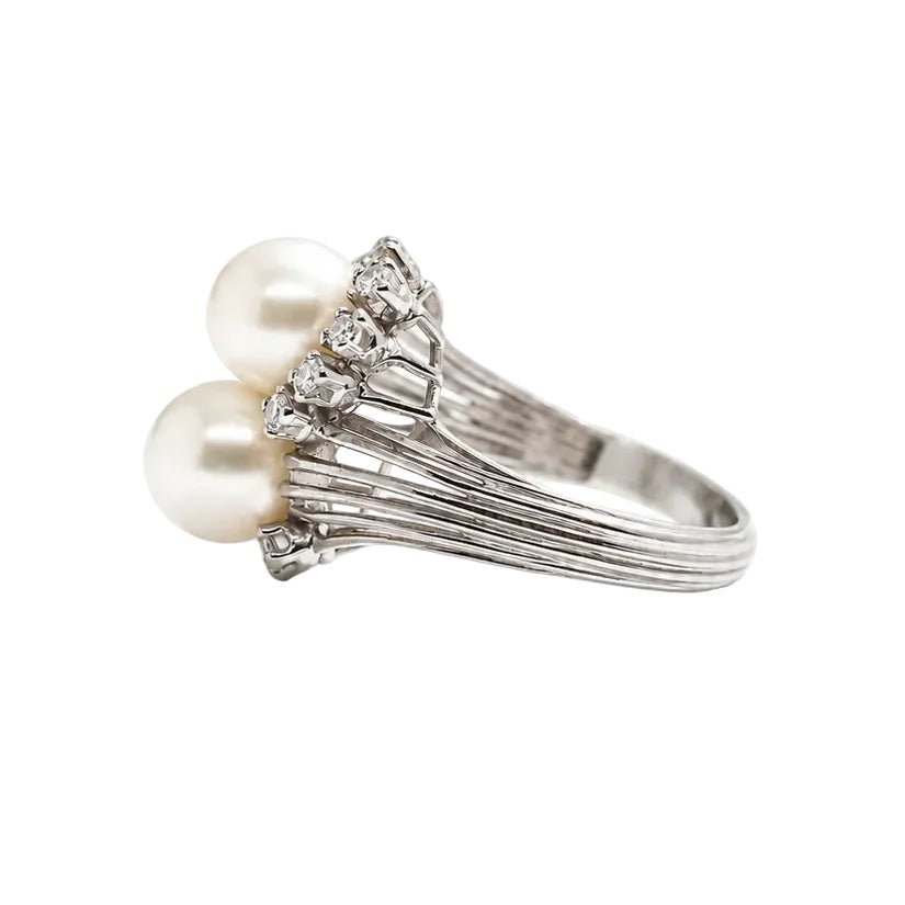 Bague Toi & Moi en or blanc, perles et diamants - Castafiore