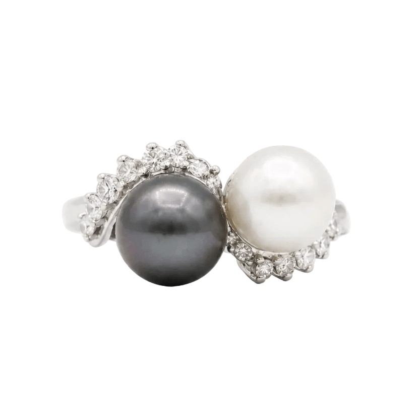 Bague Toi & Moi en or blanc, perles et diamants - Castafiore