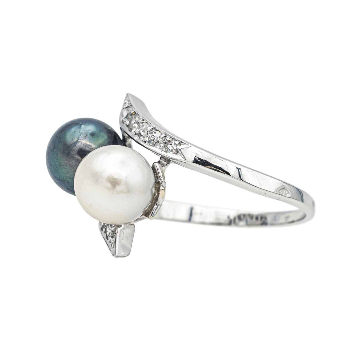 Bague Toi & Moi en or blanc, perles et diamants - Castafiore